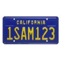 Blue California passenger vehicle license plate