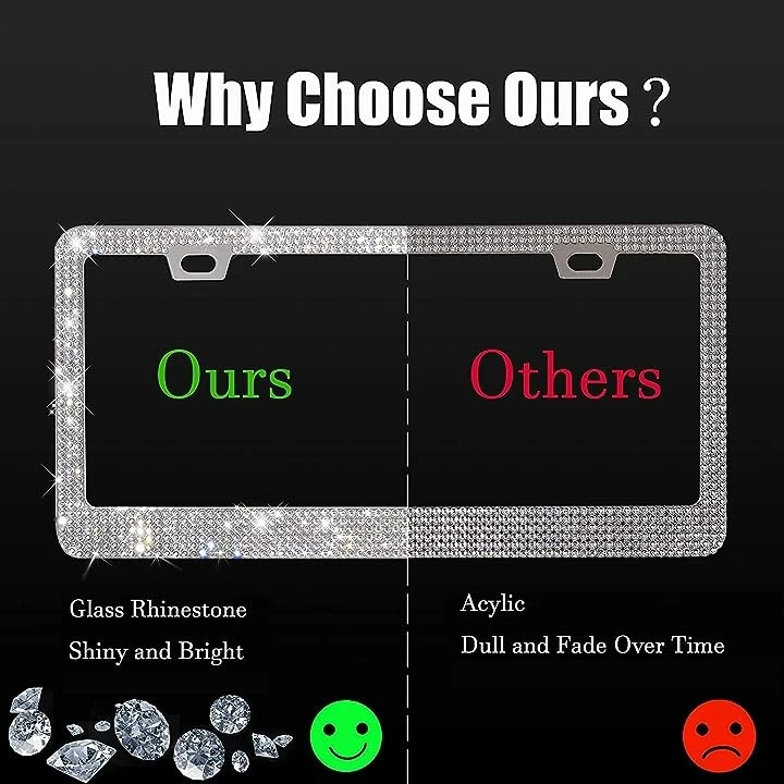 Diamond Bedazzled Stainless Steel Car License Plate Frames